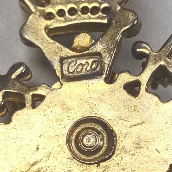 Vintage Gold Tone Coro Blue Enamel, Rhinestone, Pearl Crown Necklace - Picture 8 of 8